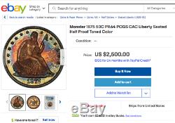 1875 PCGS PR64 CAC 700 Minted Spectacular PROOF Seated Liberty Half Dollar 50C