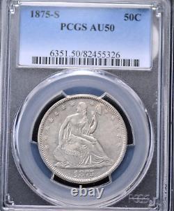 1875 S Seated Liberty Half Dollar Pcgs About Uncirculated 50 All White With A