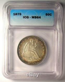 1875 Seated Liberty Half Dollar 50C Certified ICG MS64 (BU) $1,500 Value