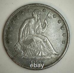 1875 Seated Liberty Half Dollar Silver US Type Coin Almost Uncirculated AU 50c