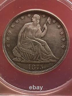 1875-cc Liberty Seated Half Dollar Anacs Certified Xf-45 Details
