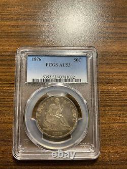 1876-P Seated Liberty Silver Half Dollar 50C PCGS AU 53 Type 5, With Motto RARE