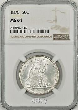 1876 Seated Liberty Half Dollar NGC MS61 Superior Luster Bright White #BNL8