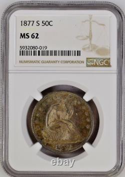 1877 S Liberty Seated Silver Half Dollar 50c Ngc Ms62 Uncirculate Rare Toned