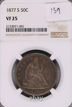 1877-S Seated Liberty Silver Half Dollar NGC VF-25 #1-001