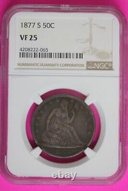 1877 S VF 25 Seated Liberty Half Dollar NGC Graded Certified Authentic Slab 1589
