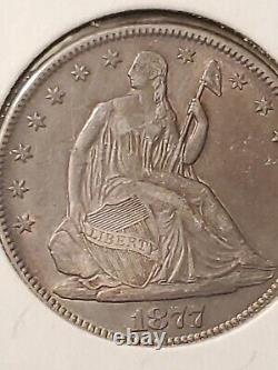 1877 Seated Liberty Half Dollar 50C, About Uncirculated AU Nice Toning
