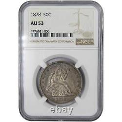 1878 50c Seated Liberty Silver Half Dollar Coin AU 53 NGC