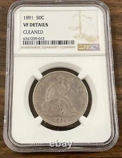 1891 50¢ Seated Half Dollar NGC VF DETAILS, CLEANED