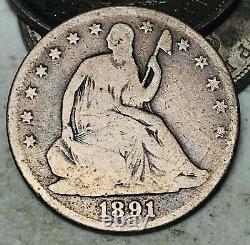 1891 Seated Liberty Half Dollar 50C Ungraded Good KEY 90% Silver US Coin CC12444