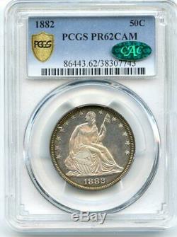 C12616- 1882 Proof Seated Liberty Half Dollar Pcgs Pr62 Cameo Cac Gorgeous Color