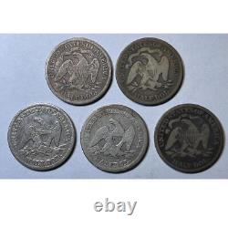 LOT of 5 Seated Half Dollars 1854, 1859-O, 1869, 1876, 1876-S Good Coins #5601