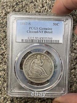 Pcgs 1867-S Liberty Seated Half Dollar 50c VF Detail Rare Find