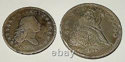 RARE 1795 Flowing Hair Half & 1842 Seated Liberty Silver One Dollar Coins