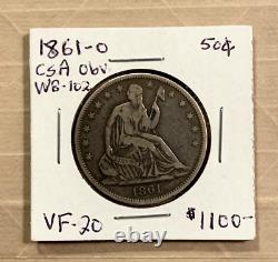 Rare 1861-O CSA Obv Seated Liberty 50c Solid VF FS-401, W-11 Die Crack