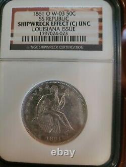 SS Republic Shipwreck 3 Coin Set 1858-61 O Seated Halves In Display NGC