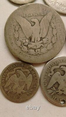Silver lot 1890 o morgan peace dollar 1817 bust half seated quarter mercury dime