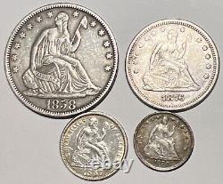 VF- BU Seated Liberty Type Set Half Dime Dime Quarter Half Dollar Sharp Coins