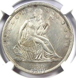 1839 Demi-dollar assis à la Liberté avec draperie 50C Certifié NGC Détails AU