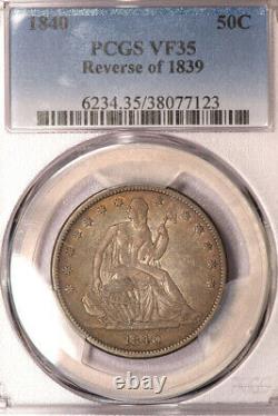 1840 50c Reverse De 1839 Liberty Seated Half Dollar Pcgs Vf35