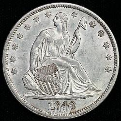 1842 50c Medium Date Sièged Liberty Half Dollar Unslabbed