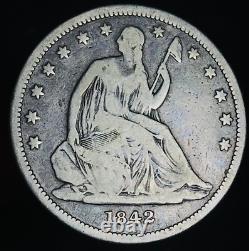 1842 Demi-dollar assis de liberté 50C Petite date Choix 90% Argent Pièce de monnaie américaine CC21327