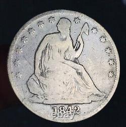 1842 O Demi-dollar assis Liberté 50C Non classé Choix 90% Argent Pièce de monnaie américaine CC17519