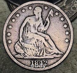 1842 Seated Liberty Half Dollar 50c Ungraded Choice 90% Argent Us Coin Cc17097