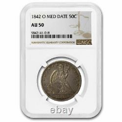 1842-o Assis Liberty Demi-dollar Au-50 Ngc (date Moyenne) Sku#217389