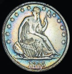 1843 O Demi-dollar assis Liberté 50C non classé Det 90% Argent US Pièce CC21558