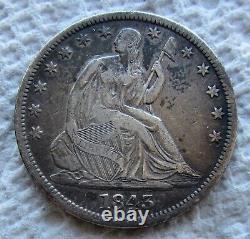 1843-O Demi-dollar en argent à l'effigie de la Liberté assise, date clé rare de la Nouvelle-Orléans, état XF