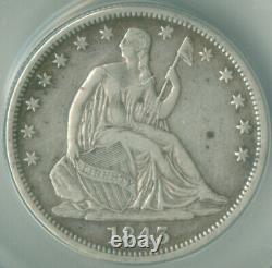 1843-o 50c Liberté Assise Demi-dollar Anacs Ef-40 Détails (2228642)