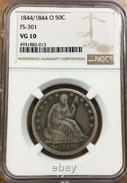 1844/1844-o Liberty Seated Half Dollar Fs-301 Ngc Vg 10 Surdate Ou Double Date