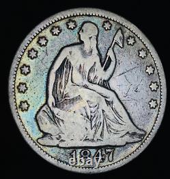 1847 Demi-dollar Seated Liberty 50C non classé 90% Argent US Coin CC19842