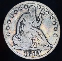 1847 Demi-dollar assis de liberté 50C non classé Choix 90% Argent Pièce de monnaie américaine CC18646