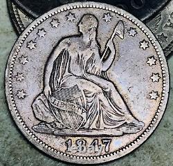 1847 O Demi-dollar assis Liberté 50C Non classé Choix 90% Argent Pièce de monnaie US CC17098