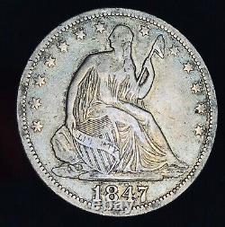 1847 O Demi-dollar assis de la Liberté 50C Pièce en argent non classée de choix, États-Unis, CC17523