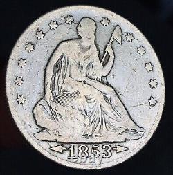 1853 Demi-dollar Liberty assis 50C FLÈCHES RAYS 90% Argent US Pièce CC15996
