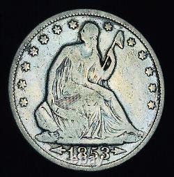 1853 Demi-dollar Liberty assise 50C FLÈCHES RAYS Pièce en argent non classée US CC17769