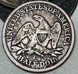 1853 Demi-dollar assis Liberté 50C FLÈCHES RAYS Pièce en argent non classée US CC21561