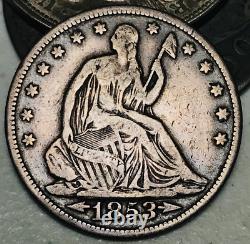 1853 Demi-dollar assis Liberté 50C FLÈCHES RAYS Pièce en argent non classée US CC21561