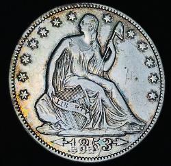 1853 Demi-dollar assis Liberty 50C FLÈCHES RAYS 90% Argent US Coin CC19846