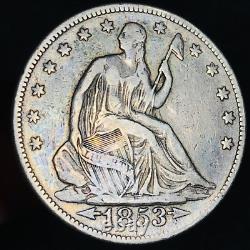1853 Demi-dollar assis de Liberté 50C FLÈCHES RAYS Pièce d'argent non classée US CC20180