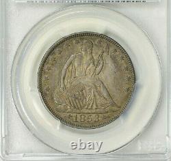 1853 Flèches Et Rayons, Seated Liberty Half Dollar, Pcgs Au55, Pièce Originale 50c