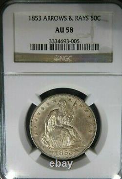 1853 Flèches Ngc Au58 Seated Liberty Half Dollar About Uncirculated Us Type Coin