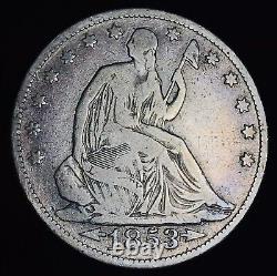 1853 Half Dollar assis à la liberté 50C ARROWS RAYS Pièce en argent non classée des États-Unis CC19396
