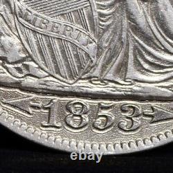 1853 Liberty Assise Demi-dollar Avec Des Flèches Et Des Rayons Au Détails (#37102)