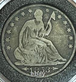 1853 O Demi-dollar assis de la liberté avec flèches et rayons 50C États-Unis. Pièce en argent 900.