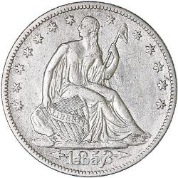 1853 (P) Demi-dollar à l'effigie de la Liberté assise en argent à 90% XF nettoyé brutalement Voir les photos D883