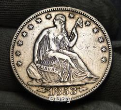 1853 Seated Liberty Half Dollar 50 Cents, Nice Coin, Livraison Gratuite (1567)